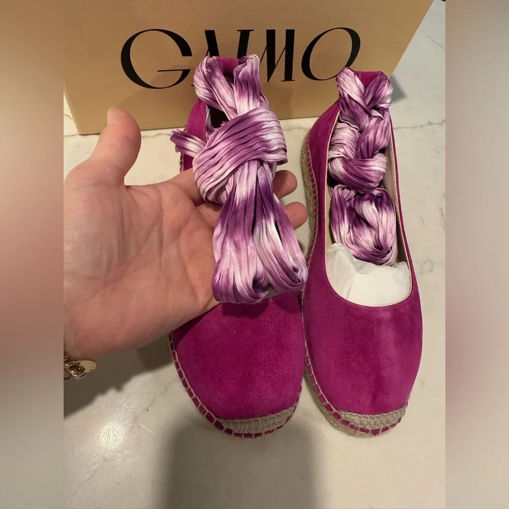 🆕 Gaimo Suede Trellis Laceup Scarf 1” Espadrille Balletcore Soft Girl Boho Chic